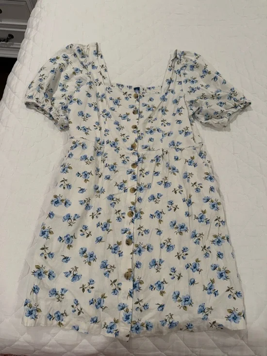 Old Navy White Mini Dress with Blue Floral Print - Picture 2 of 4
